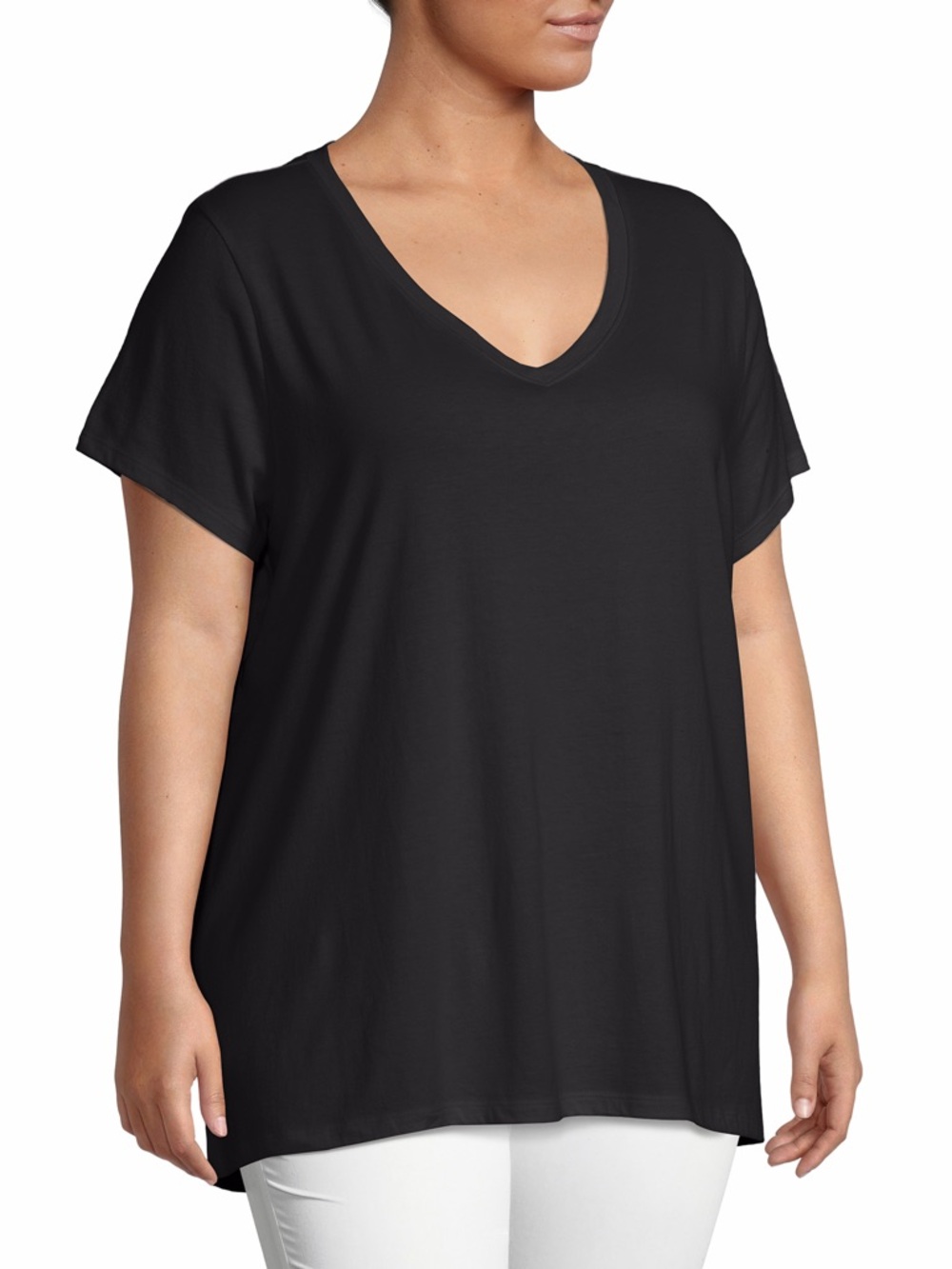 Green Envelope Women's Black V-Neck Short Sleeve Tee